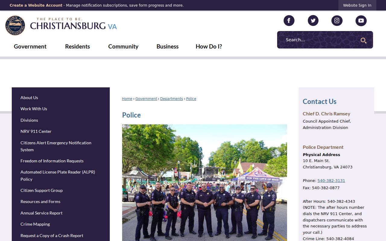 Christiansburg warrant records reference: official police department address and public contact page