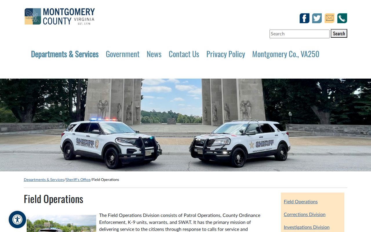 Montgomery County warrant service reference: Sheriff Field Operations scope for warrants and capiases